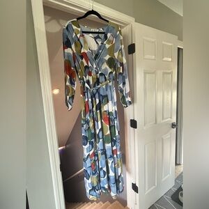 ANNA KAY Elegant Blue and Cream Patterned Dress